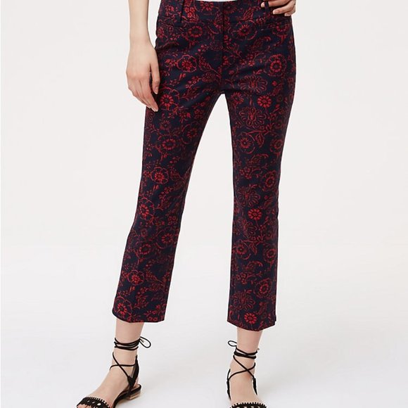 LOFT Pants - LOFT Riviera Scarlet Floral Dress Pant | Navy Red